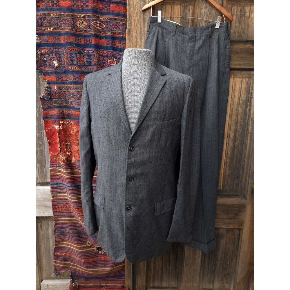 Vintage 1960s Genbro Clothes Grey Flecked Wool 3 Button Suit Men's Size 38 Long